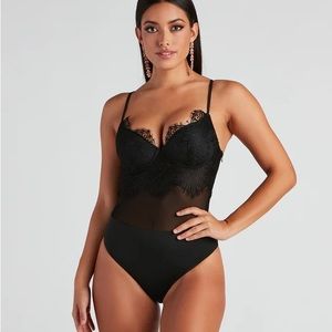 Black Bustier Bodysuit Mesh and Lace